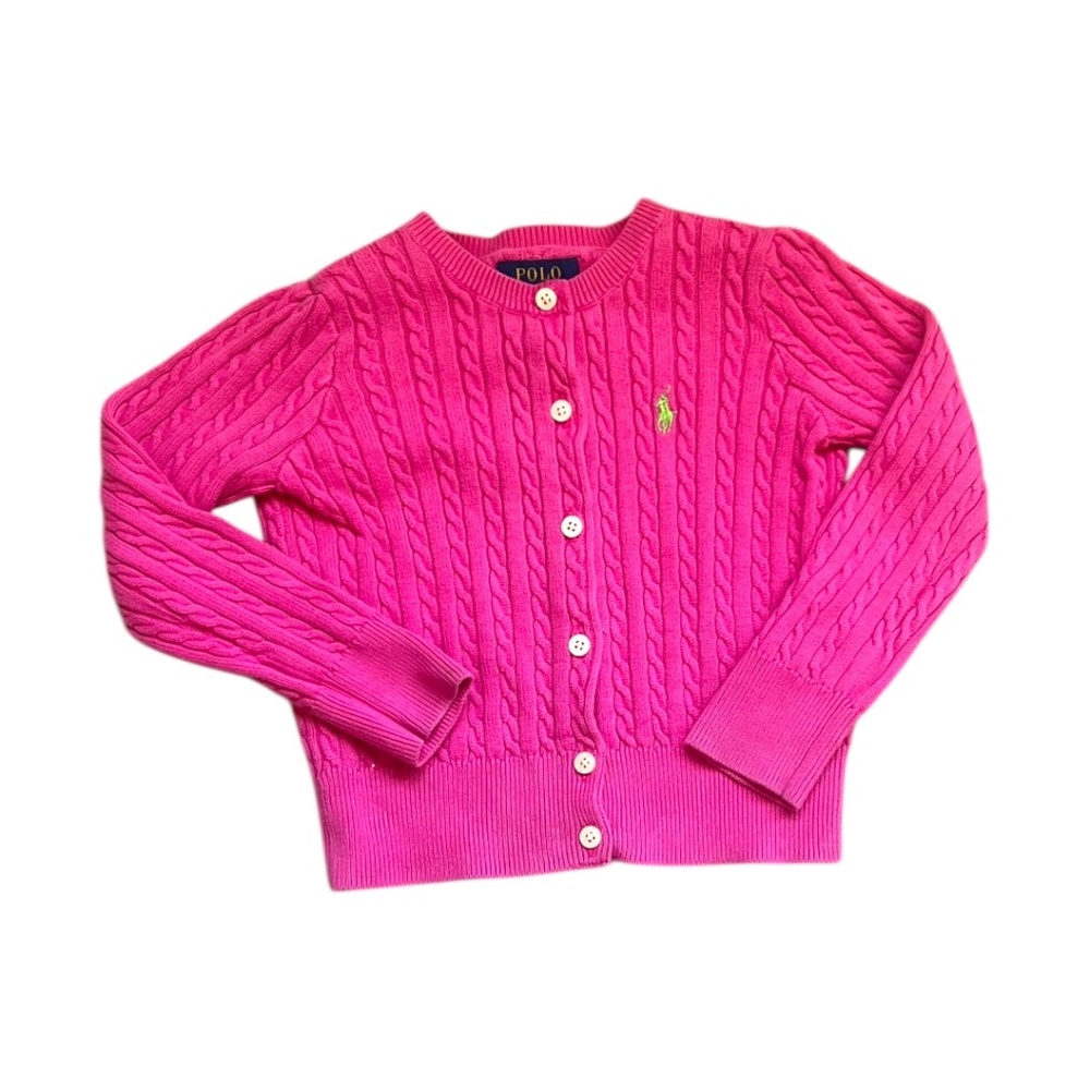Ralph Lauren Pink Cable Knit Cardigan 3T Cotton Sweater EUC